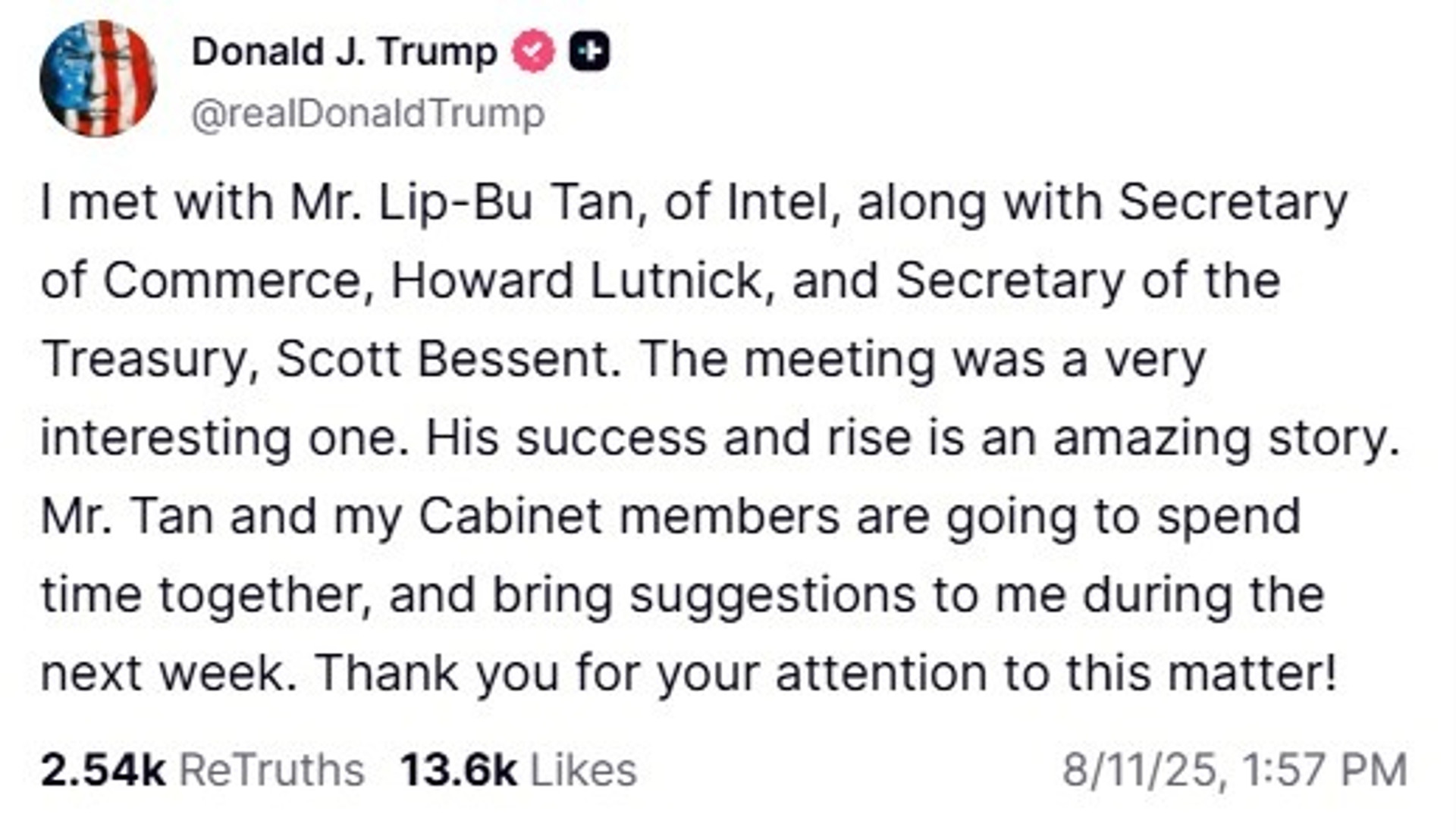 Дональд Трамп переглянув своє ставлення до гендиректора Intel