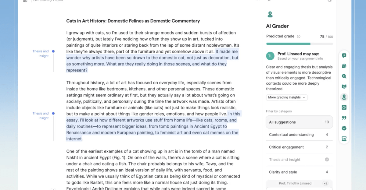 Grammarly стверджує, що його AI-агент може передбачити роботу на оцінку “А